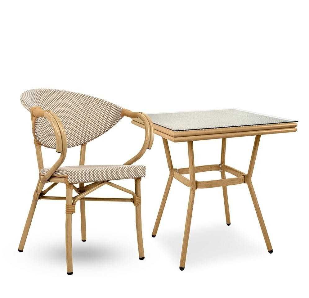 Krzesło ogrodowe na taras BISTRO PARIS ARM jasnobrązowe rattan