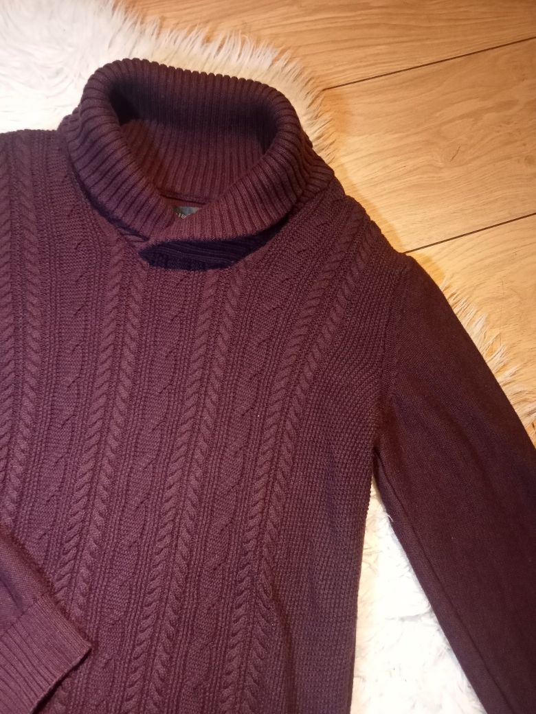 Sweter dłuższy z kołnierzykiem warkocz ciepły rozmiar M