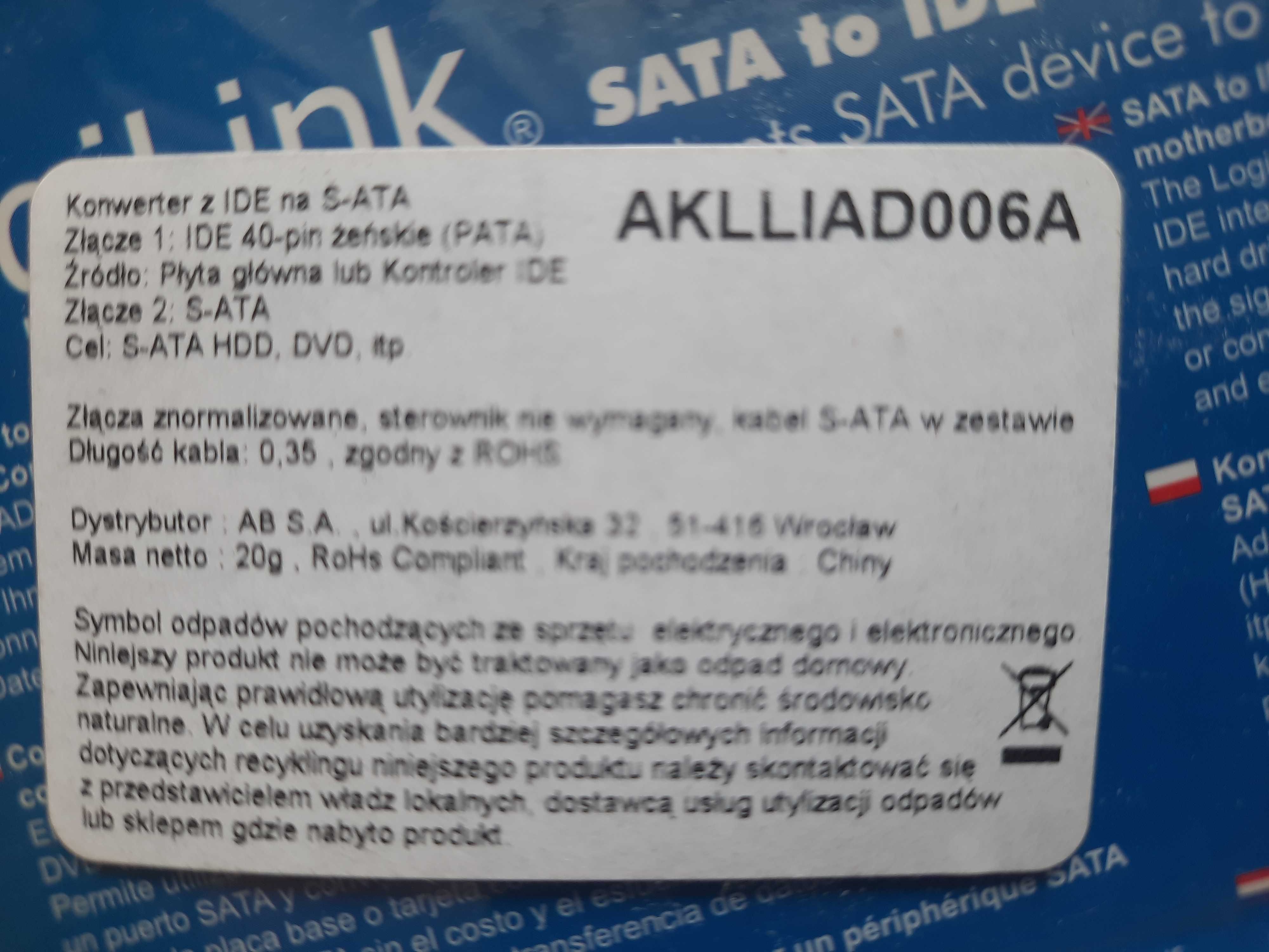 Konwerter IDE na S-ATA - nowy