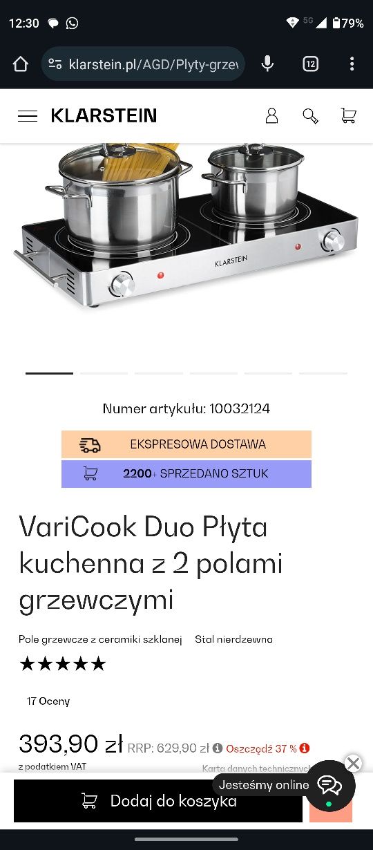 Płyta Grzewcza Klarstein VariCook Duo3000w camping nablatowa przenośna