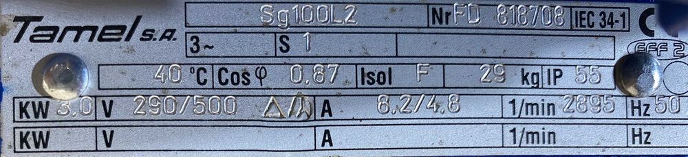 silnik elektryczny 3kW 2895obr. 3fazowy Tamel 290/500V