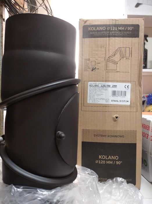 Kolano kominkowe 120fi 90 stopni Stahl System ze stali węglowej NOWE