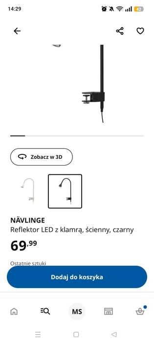 Lampka reflektor IKEA Navlinge z klamrą czarny