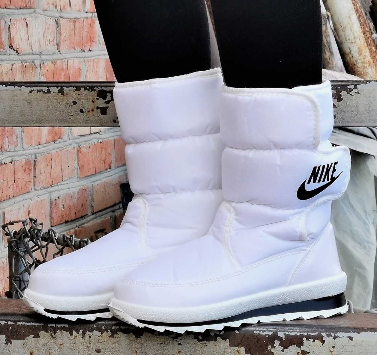 Зимние Женские Дутики Белые Сапоги на Меху Найк Теплые Nike