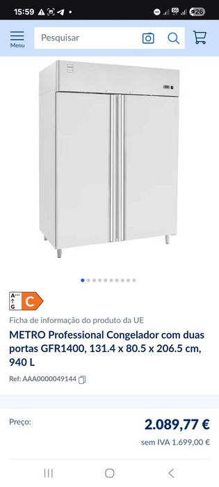 METRO Professional Congelador com duas portas GFR1400, 940 L