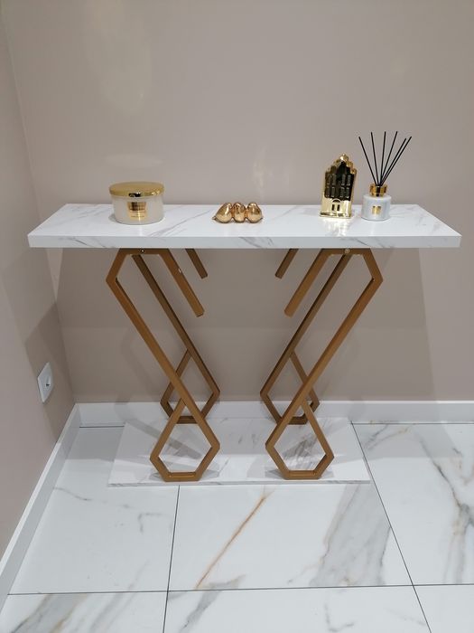Konsola złota stolik marmur biały nowy