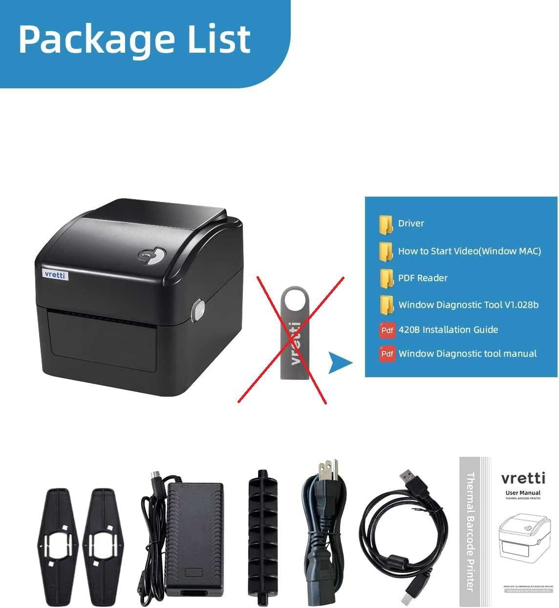 Vretti WIFI Drukarka termiczna WiFi/USB do etykiet kurierskich