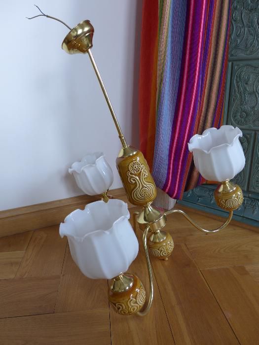 MIROSTOWICE żyrandol KLOSZE art deco secesja antyk PRL po renowacji
