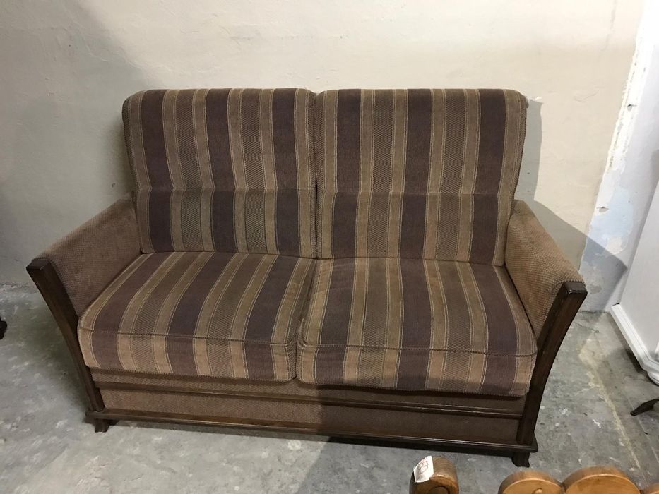 Piękna sofa 160cm dębowa masywna nieduża welur dąb tapicerka FV DOWÓZ