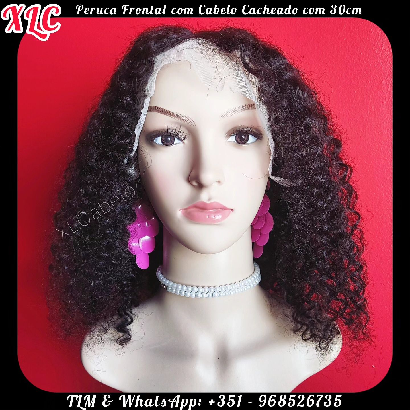 Peruca Frontal Cabelo cacheado 30cm com corte Chanel