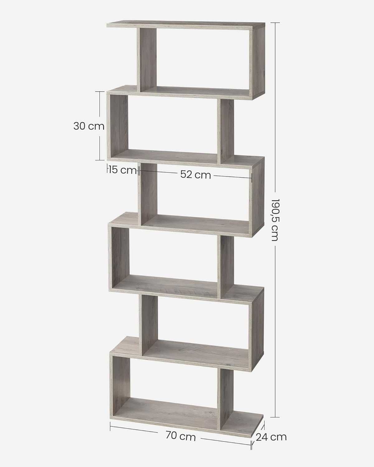 Regał Szarość 70 cm x 190 cm x 24 cm odcienie szarości