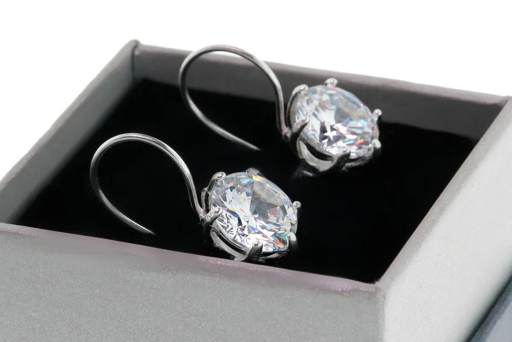 Kolczyki srebrne pr.925 z dużą białą cyrkonią 10mm