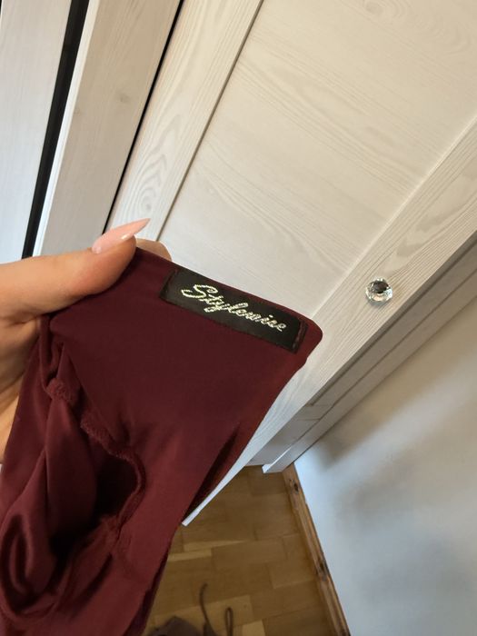 Sukienka damska bordowa fioletowa z marszczeniem drapowaniem seksowna