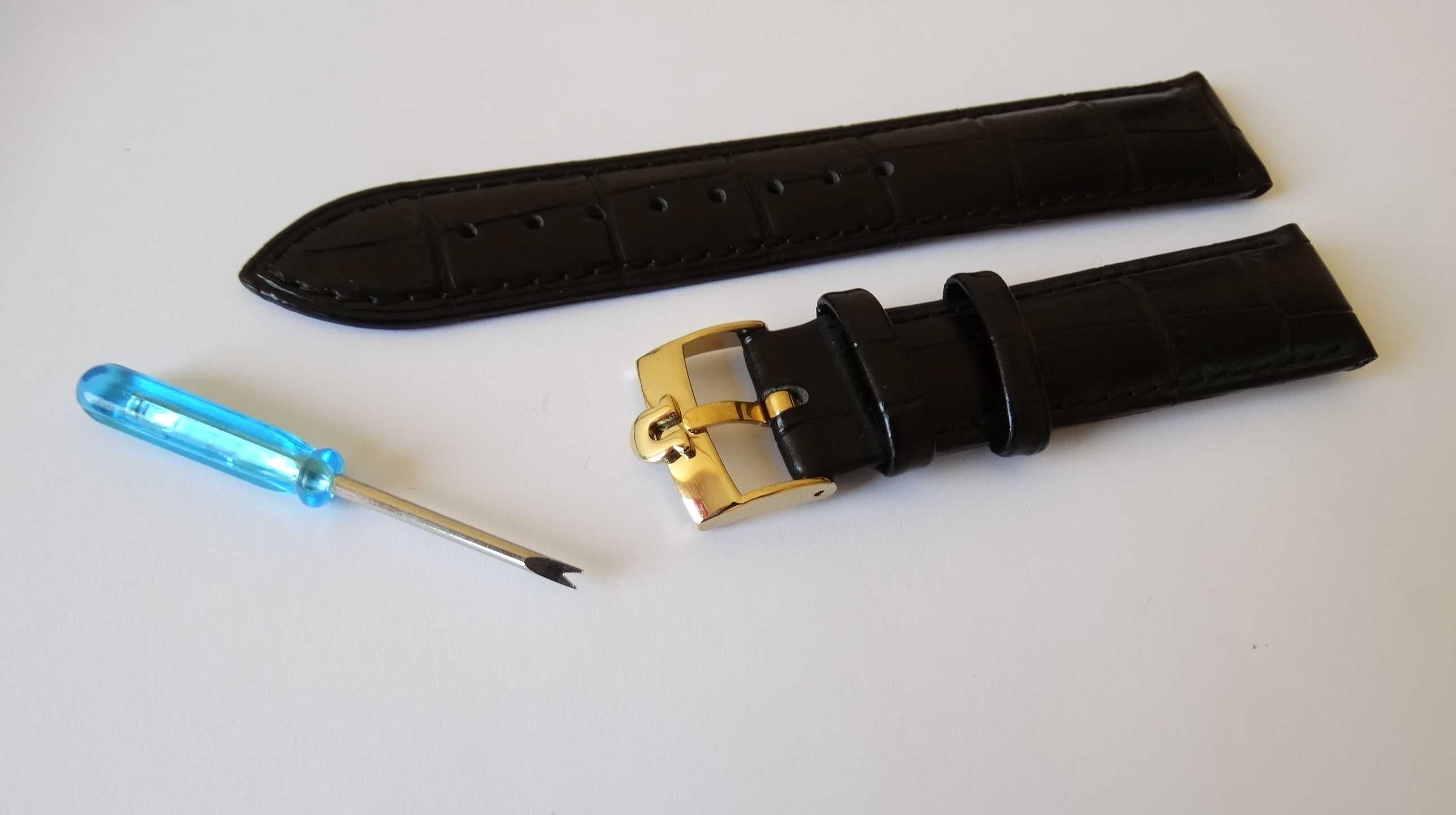 Pasek skórzany do zegarka Omega 18mm 20mm czarny klamra złota srebrna