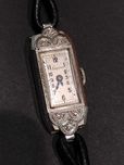 Zegarek biżuteryjny art deco białe złoto pr585+diamenty lata 1930