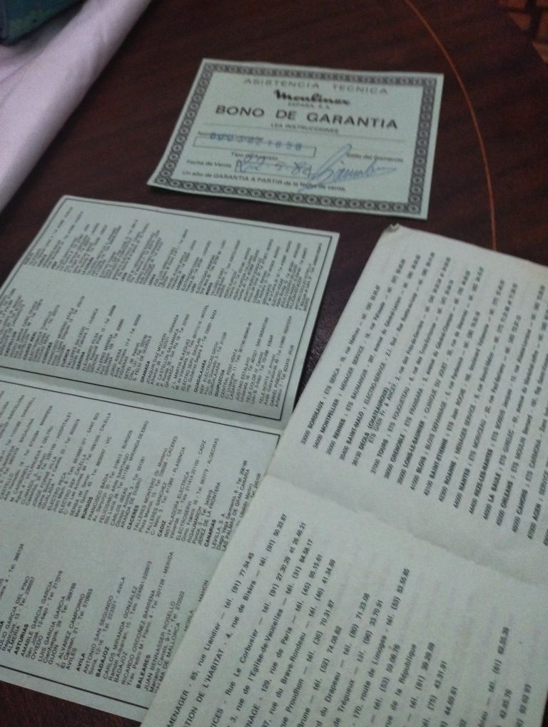 Garantia Moulinex 23 julho 1977