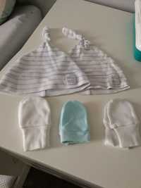 Komplet dla noworodka, niemowlaka. Czapeczka z supełkiem,niedrapki H&M