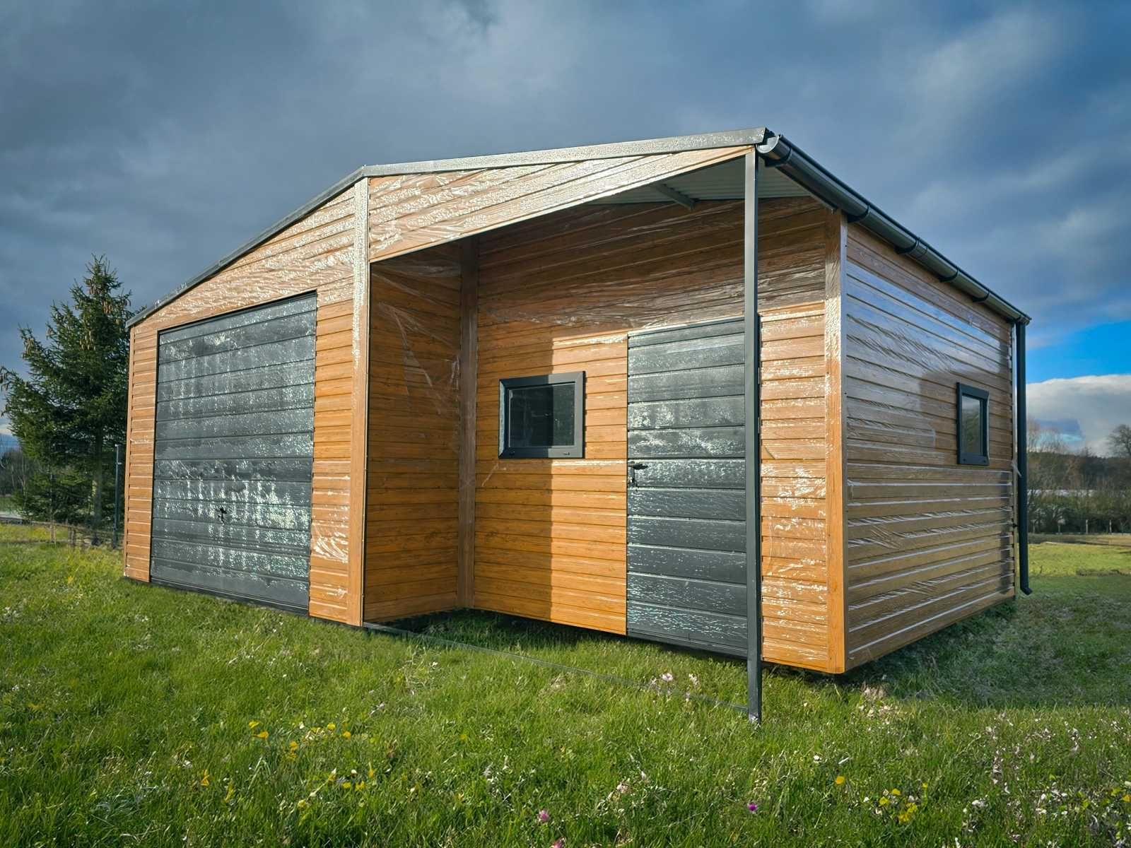 Garaż blaszany 6,5x5 z wiatą 2,5m i pom, gospodarczym, winchester