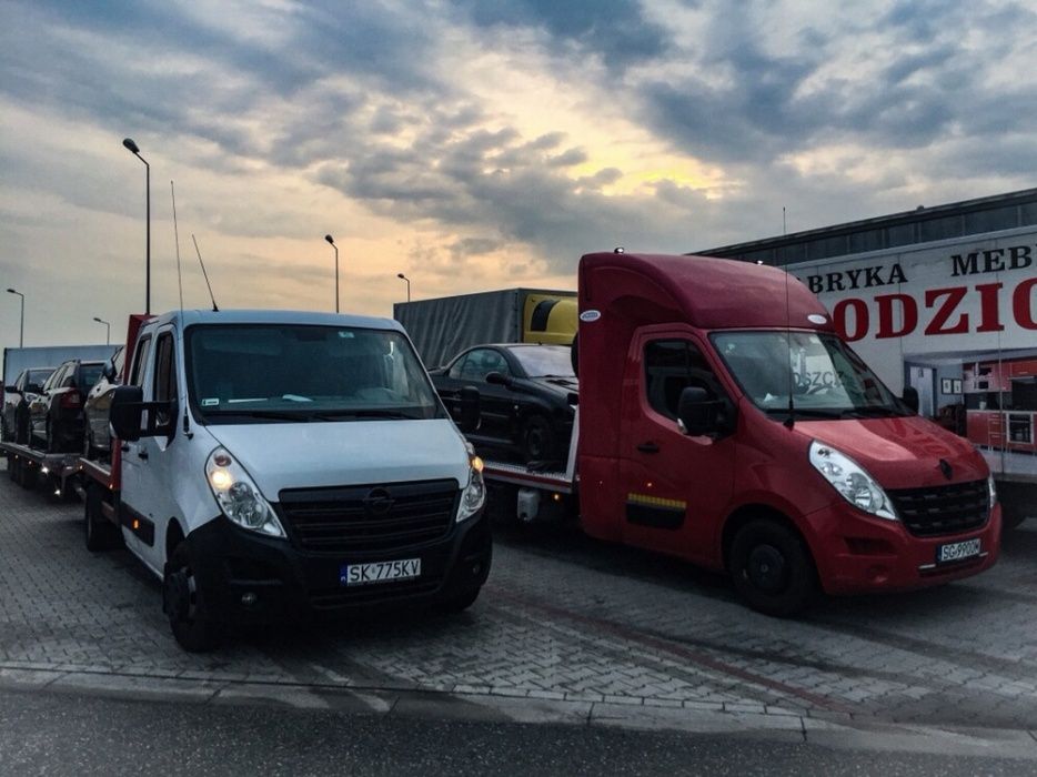 Transport samochodów aut z Niemiec Polska laweta Śląsk holowanie bus