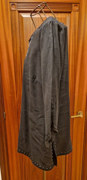 TUNIKA z lnu 100 % indyjska  XXL luźna czarna koraliki haft jak nowa