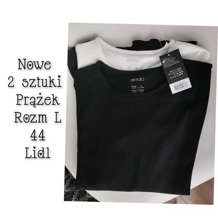 2 szt Zestaw Nowe T-shirt w Prążek L 44 koszulki w Prążek Lidl