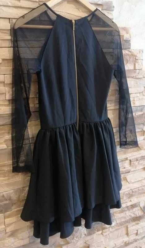wieczorowa czarna sukienka lou z długim rękawem s