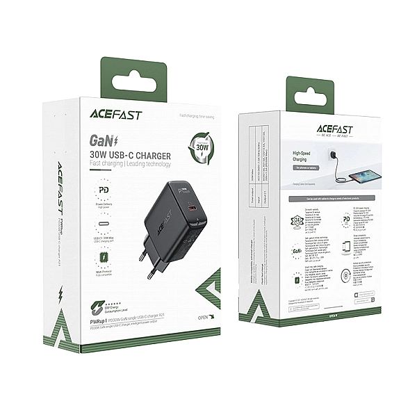 Acefast ładowarka sieciowa GaN USB Typ C 30W, PD, QC 3.0, AFC, FCP cza