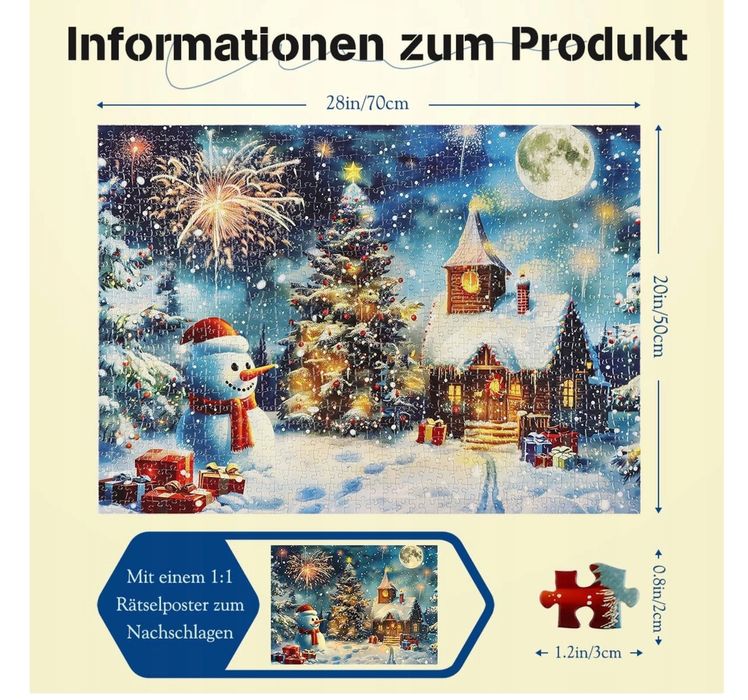 Puzzle 1000 elementów dla dorosłych 70x50cm Bałwanek w Wigilię