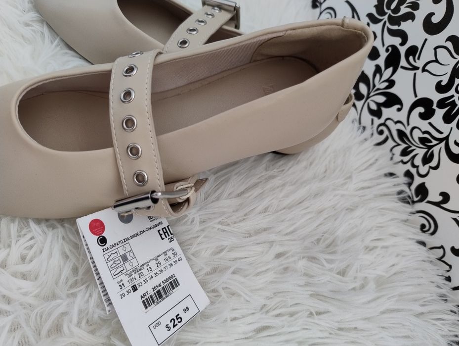 Nowe beżowe baleriny dla dziewczynki Zara roz 31
