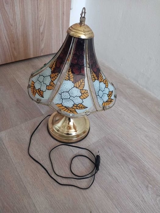 lampa nocna stołowa antyk vintage prl dotykowa szklana zdobiona