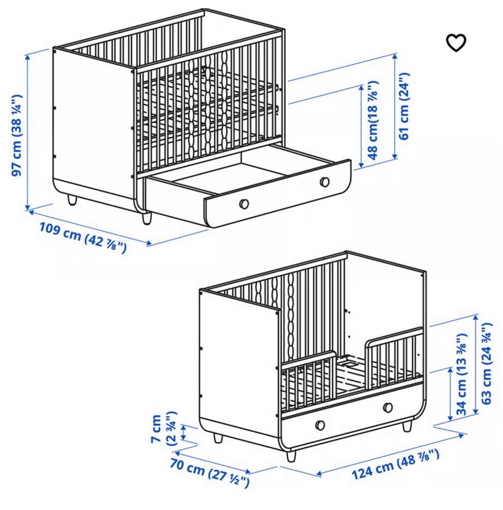 Łóżeczko z szufladą, IKEA MYLLRA + materac