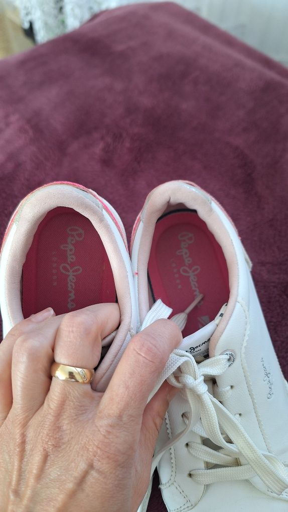 Pepe Jeans Sneakersy biało różowe 36 stan BDB