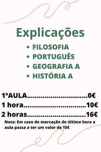 Explicações de Português, Filosofia, Geografia A e História A