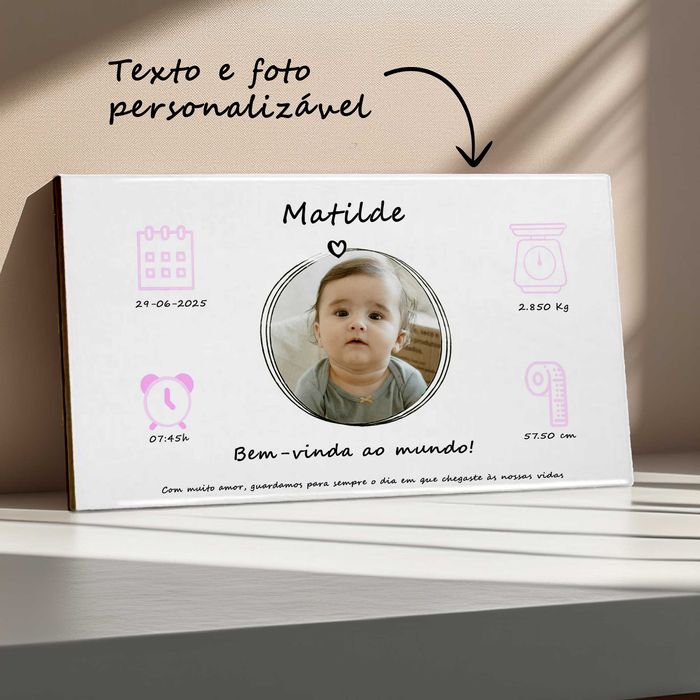 Azulejo personalizado – nascimento do bebê (dados do bebê e foto)