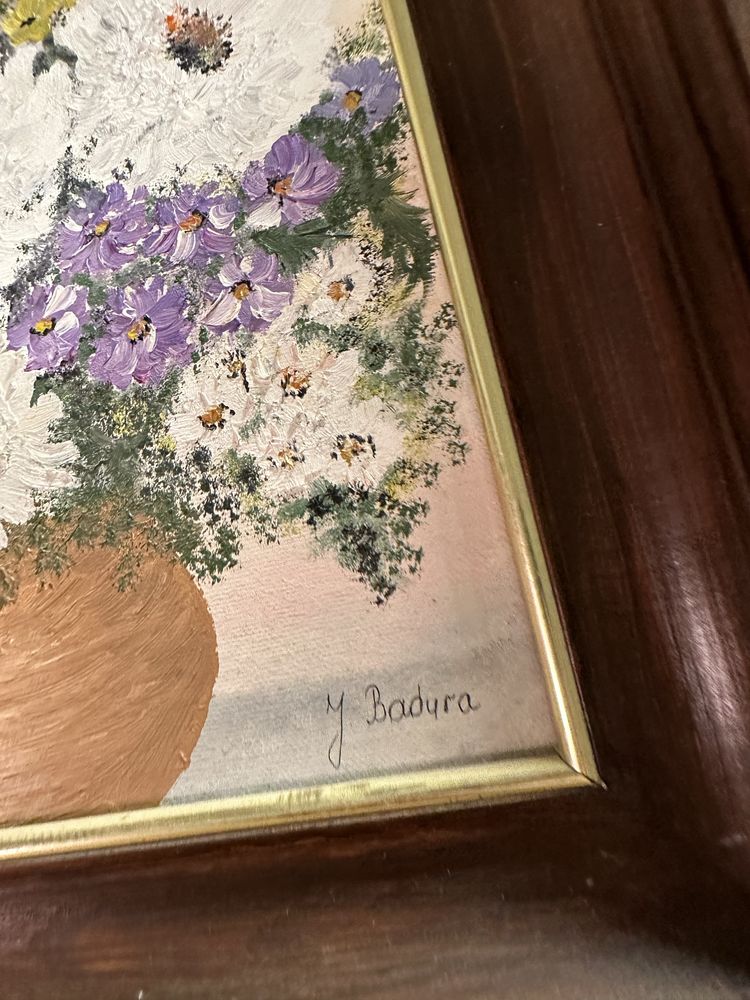 Obraz J. Badura płótno kwiaty bukiet bzy drewniana rama dekoracja 139