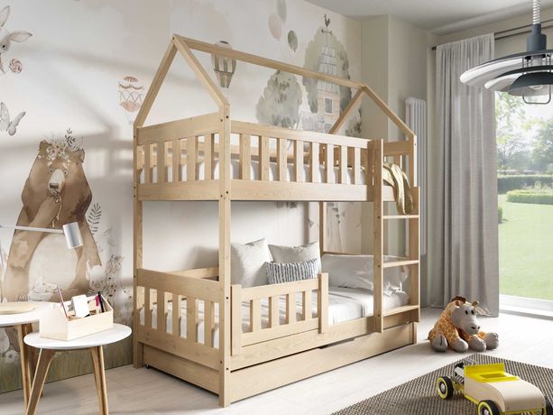 Łóżko dla dzieci sosnowe piętrowe DOMEK ZUZIA - materace GRATIS