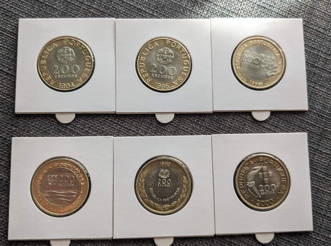 Lote 6 moedas comemorativas 200 escudos