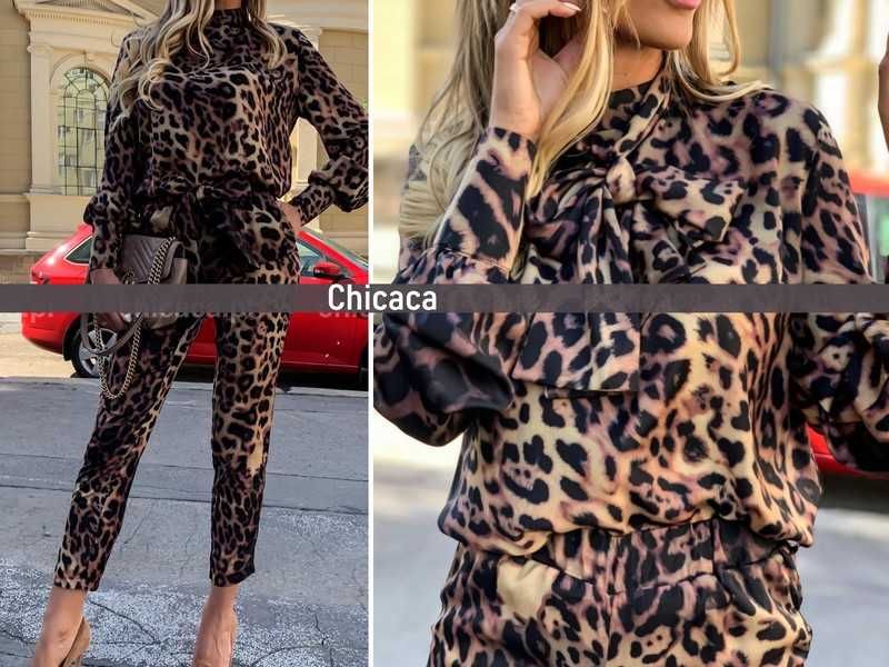CHICACA komplet perfect koszula kokarda spodnie wiązane Animal S-M