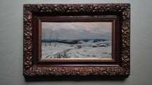 В.Пузырьков (нар.худ. СССР) Пейзаж Зима. Повозка с сеном.Снопы