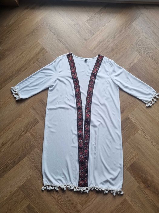 Damskie białe kimono narzutka boho tunika plażowa wiskoza 100%