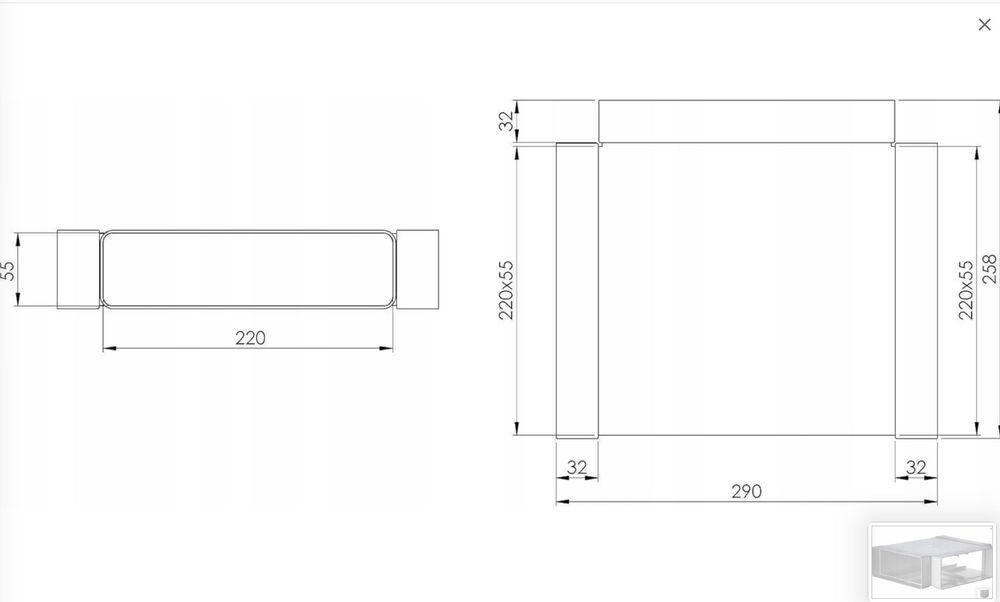 Trójnik poziomy do płaskich kanałów wentylacyjnych 220 x 55 mm