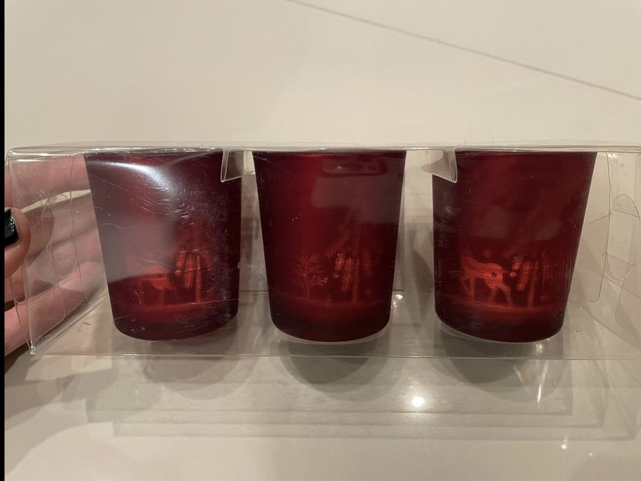 Swieczniki szklane swiateczne czerwone 3 szt nowe