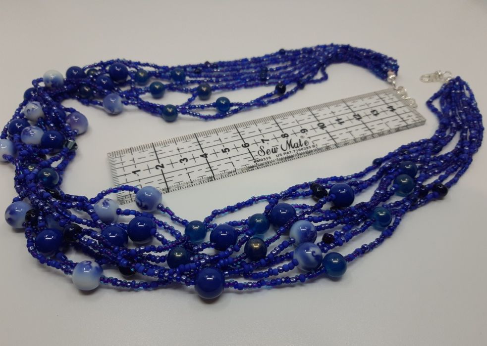 Naszyjnik Orientalna kaskada kobaltowa noc warstwowy wodospad Handmade
