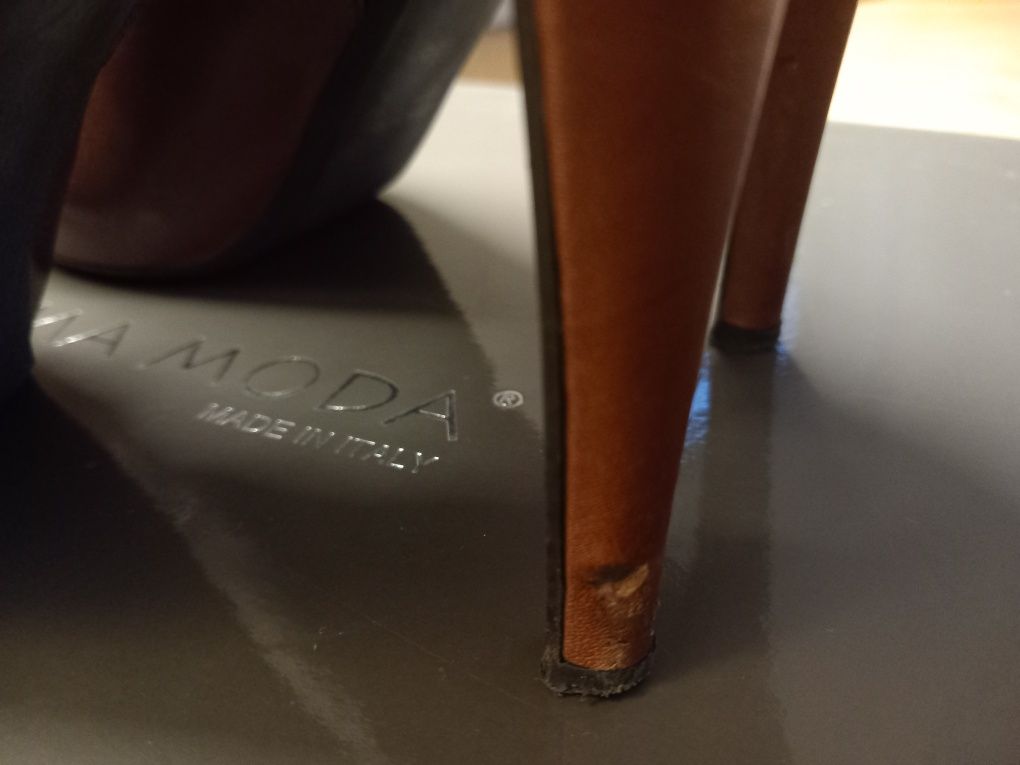 Prima Moda włoskie kozaki skórzane cuoio 10cm szpilka karmelowe 36