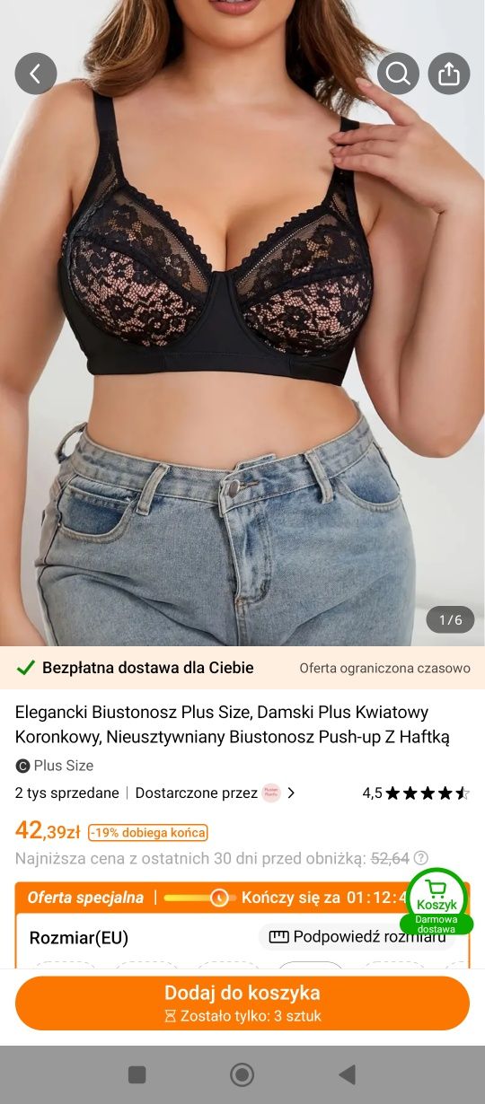 Stanik czarny duży rozmiar