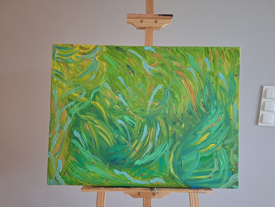 Abstrakcyjny obraz akrylowy 58x78 cm – zieleń, energia natury