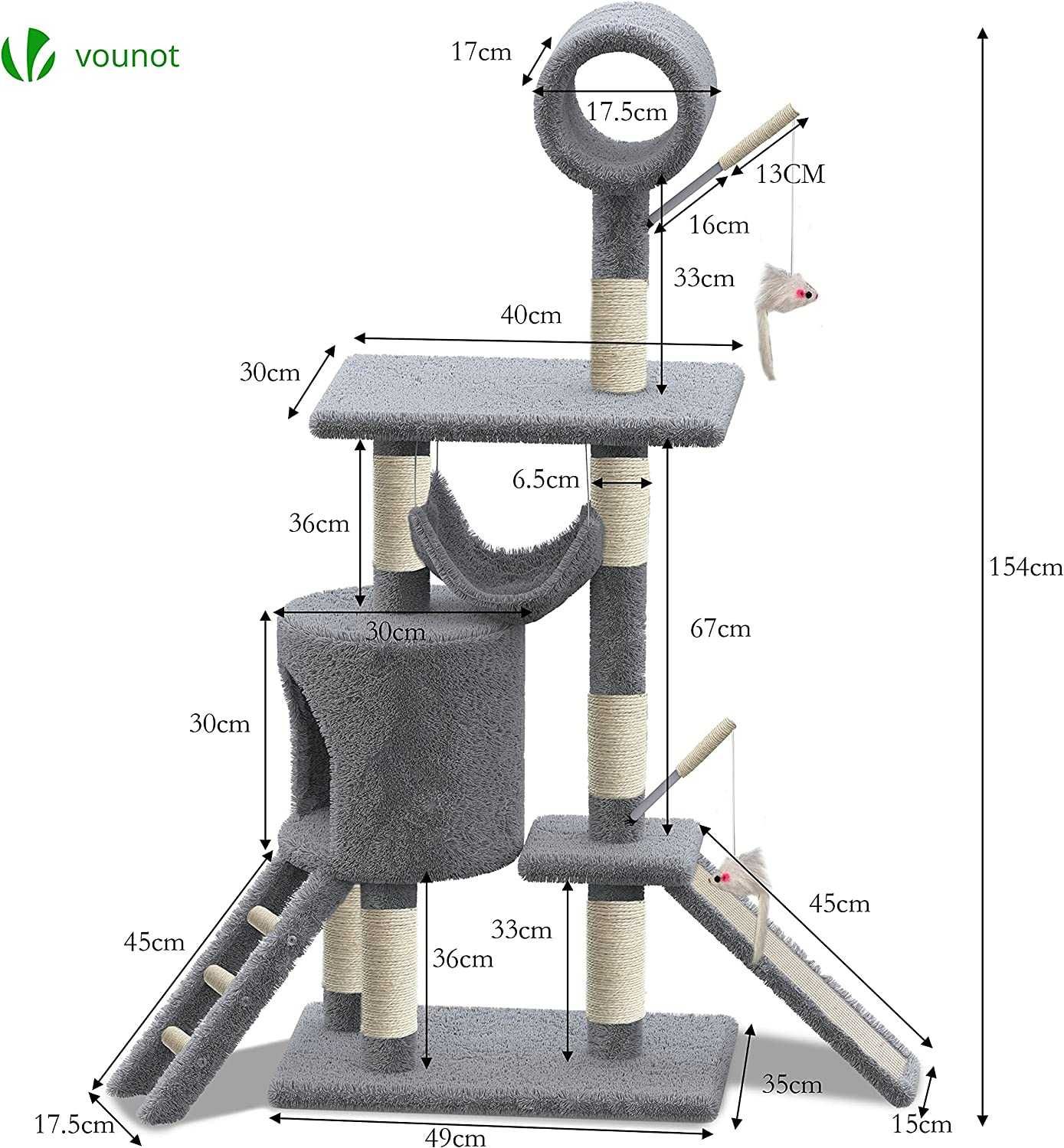 Drapak wysoki 154cm legowisko wieża Vounot szary