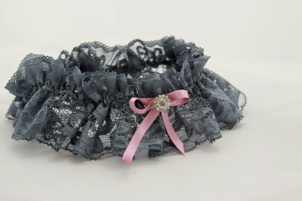 podwiązka ślubna dusty blue handmade