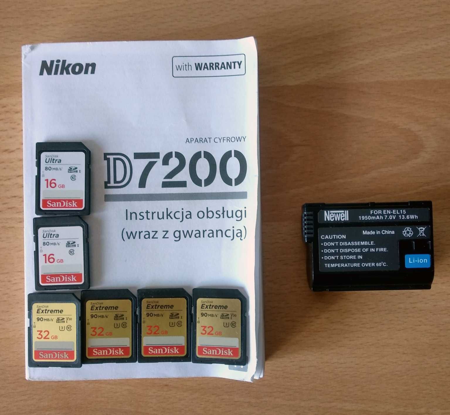 Nikon D 7200 z osprzętem.
