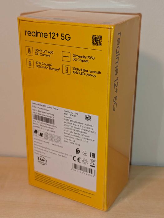 Realme 12 plus 5G 8/256 GB zielony EU global z ładowarką smartfon